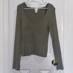 H&M Olive Green Ribbed Long Sleeve Top